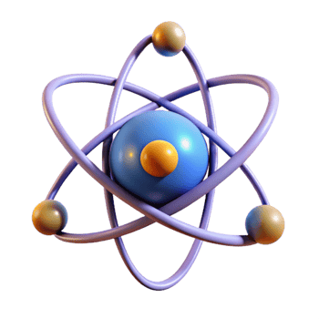 extraordinary artistic A single, stylized atom with orbiting electrons detailed png