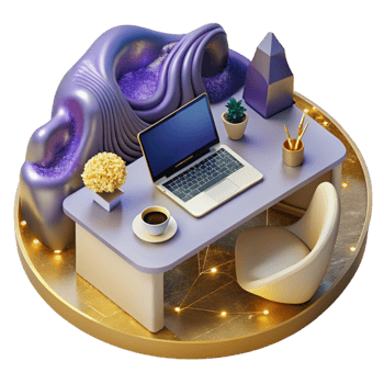 serene traditional Office Desk with Laptop and Stationery Isolated professional png
