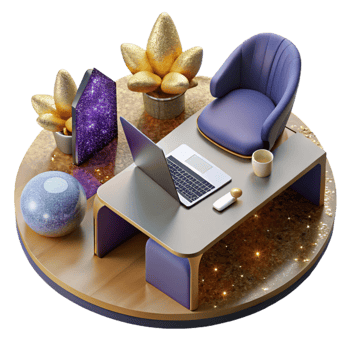 dramatic traditional Office Desk with Laptop and Stationery Isolated high resolution png
