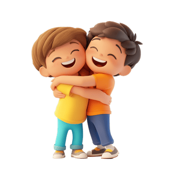 Two animated boys are happily hugging each other tightly and smiling png