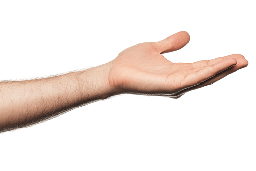A fair skinned human hand presenting something with an open palm png