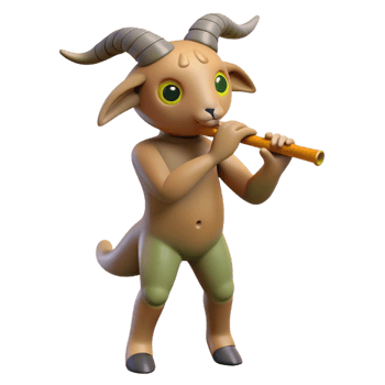 elegant contemporary Satyr, goat-legged creature, playing flute, high resolution png