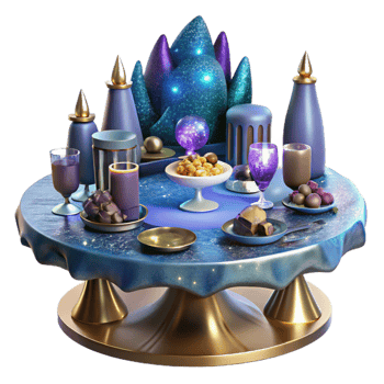 impressive vintage Party Table with Food and Drinks Transparent Background png