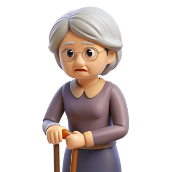 dramatic classic Worried senior woman with cane, high resolution png