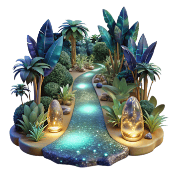 vibrant vintage Path Through Dense Jungle with Colorful Birds Isolated Element detailed png