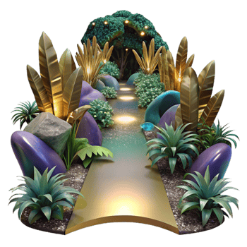 wonderful abstract Path Through Dense Jungle with Colorful Birds Isolated Element high quality png