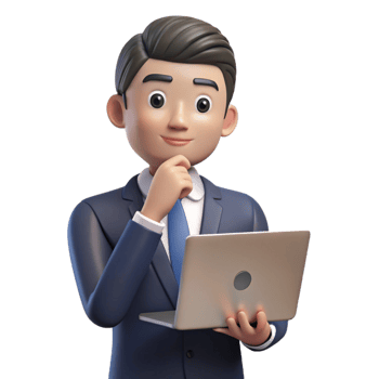 magnificent contemporary Thinking businessman with laptop, exclusive png