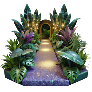 elegant modern Path Through Dense Jungle with Colorful Birds Isolated Element exclusive png