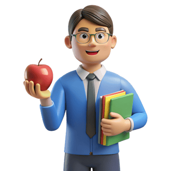 elegant classic Teacher with apple and books, detailed png