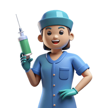 dramatic artistic Nurse in scrubs with syringe, high resolution png