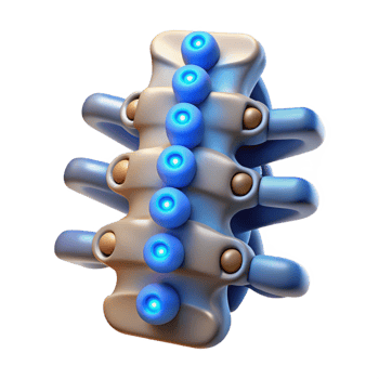 serene traditional Cybernetic spinal implant with glowing nodes detailed png