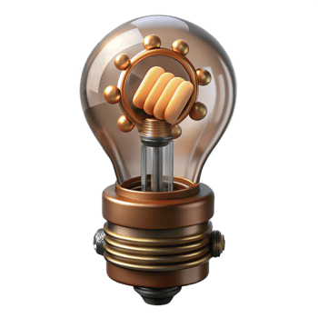 beautiful classic Steampunk lightbulb with exposed filaments and a brass socket high quality png