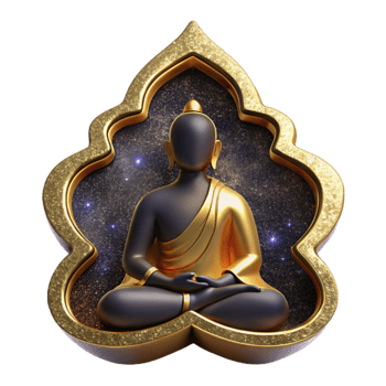 vibrant minimalist Silhouette of a Sitting Buddha Cutout with Golden Outline high quality png