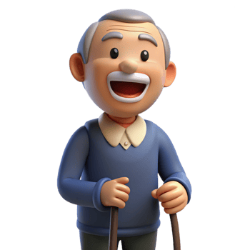 serene abstract Laughing senior man, holding a cane, genuine png