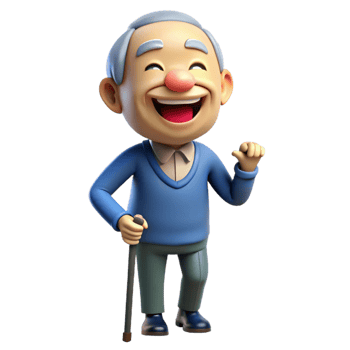 magnificent creative Laughing senior man, holding a cane, original png