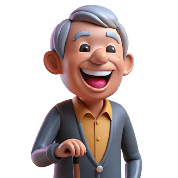 stunning classic Laughing senior man, holding a cane, original png