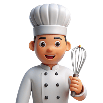 impressive creative Chef with a toque, holding a whisk, genuine png