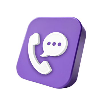 3D Purple Square Button with Call and Chat Icons Modern Communication App Design png