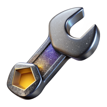 vibrant traditional Silver Metal Wrench Angled View Cutout high resolution png