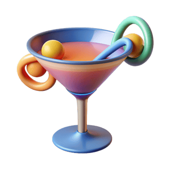 dramatic abstract A single, stylized cocktail glass with abstract garnish, detailed png