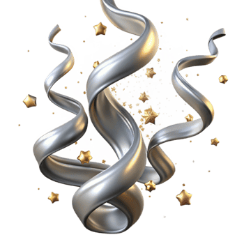 stunning artistic Silver Streamers Falling Down Isolated on Transparent Background Element original png