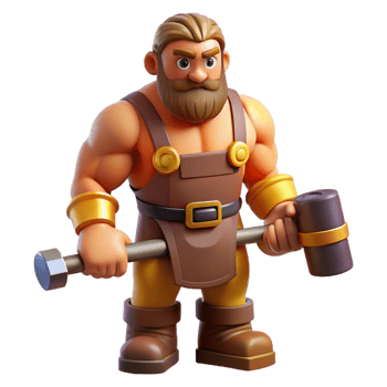 serene rustic Hephaestus, God of the Forge, holding hammer, muscular build, professional png