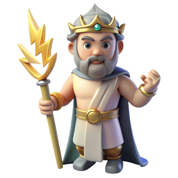 dramatic rustic Zeus, king of the gods, holding a lightning bolt authentic png
