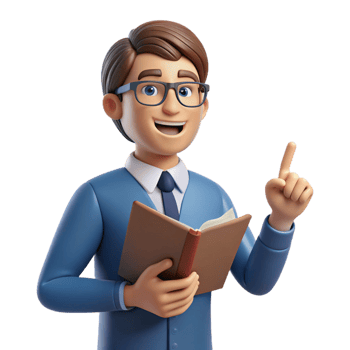 impressive traditional Teacher, pointing to book, engaging expression, high resolution png