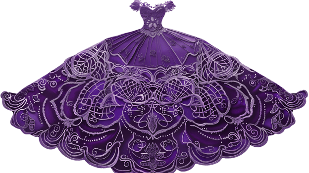 Elegant Purple Ball Gown Ornate Lace Design Fashion Illustration png