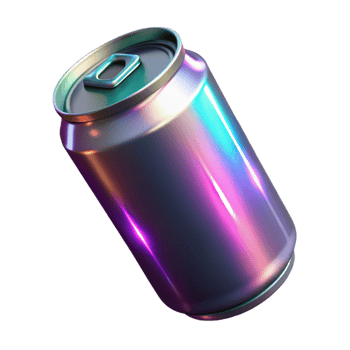 vibrant vintage Cyberpunk energy drink can with holographic label and glowing liquid 4K png