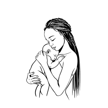 A woman with long braided hair gently cradles a sleeping baby against her chest, conveying a sense of warmth and tenderness cutouts png