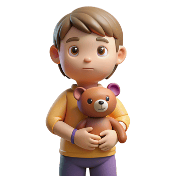 extraordinary creative Pensive child holding a teddy bear, high quality png