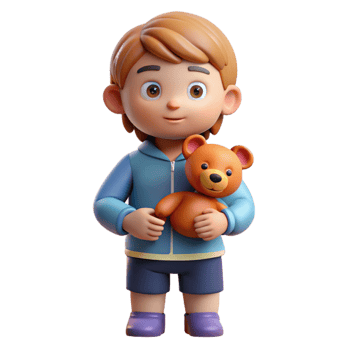 vibrant vintage Pensive child holding a teddy bear, genuine png
