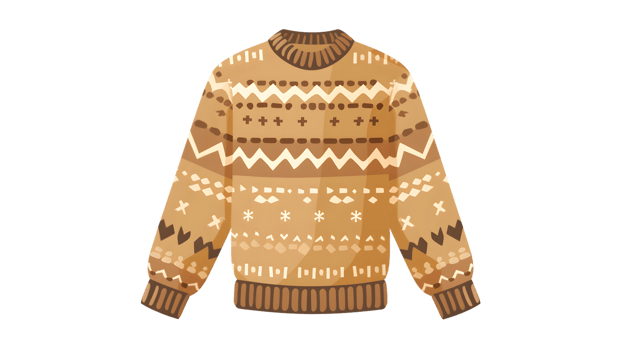 Tan Knitted Sweater with Fair Isle Pattern Winter Clothing Illustration png