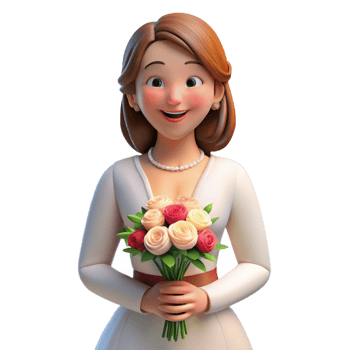 dramatic rustic Happy bride holding a bouquet of flowers, 4K png