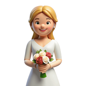 elegant classic Happy bride holding a bouquet of flowers, genuine png