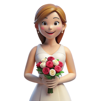 vibrant creative Happy bride holding a bouquet of flowers, authentic png