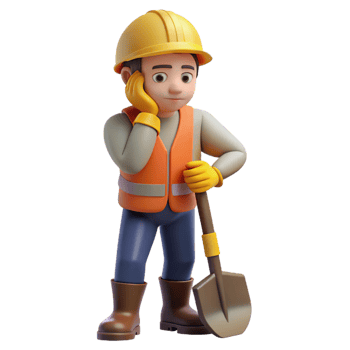 stunning vintage Tired construction worker leaning on a shovel, original png