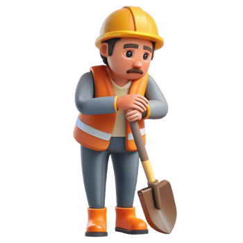 dramatic abstract Tired construction worker leaning on a shovel, 4K png