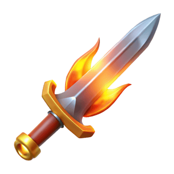 serene rustic Single, enchanted sword, flames emanating from the blade professional png