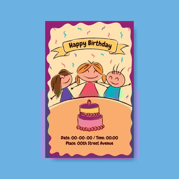 Children's birthday invitation card with a drawing of happy children vector