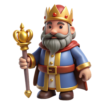 extraordinary contemporary Dwarf king, crown and beard, holding a scepter original png