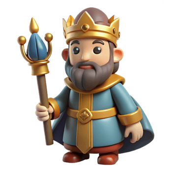 vibrant artistic Dwarf king, crown and beard, holding a scepter premium png