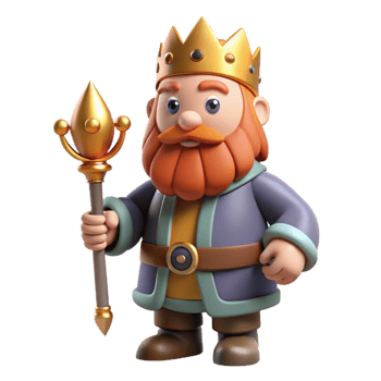 impressive classic Dwarf king, crown and beard, holding a scepter authentic png
