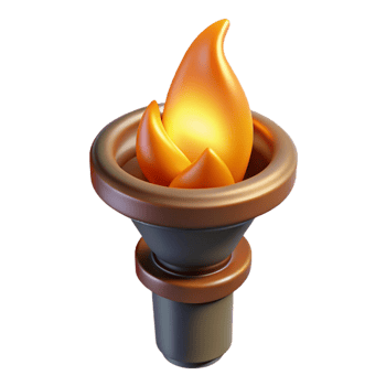 dramatic traditional A single, burning torch, casting flickering light exclusive png