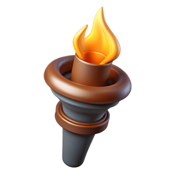 serene vintage A single, burning torch, casting flickering light professional png