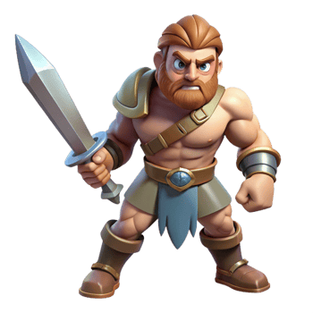 impressive rustic A fierce barbarian, wielding a two-handed sword premium png