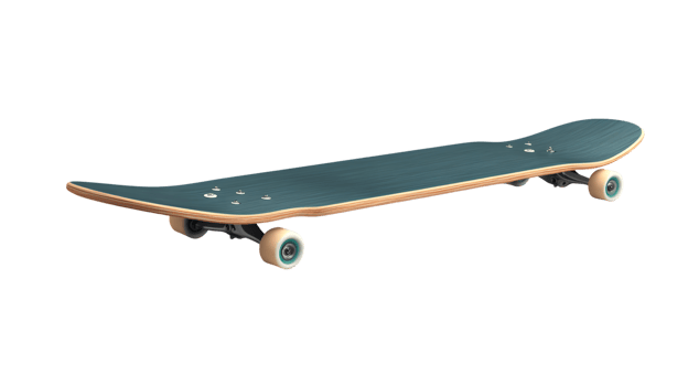 A sleek skateboard with turquoise deck and white wheels ideal for sports enthusiasts and urban png