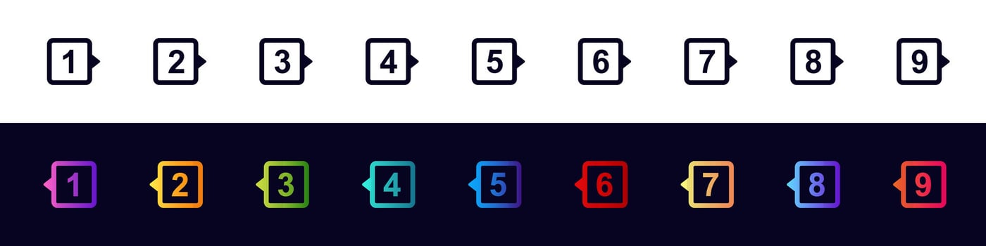 Colorful numbered bullet points for presentations and step-by-step instructional use vector