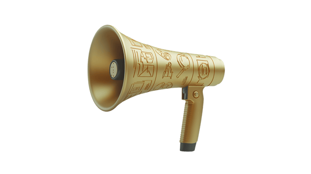 Golden Megaphone with Engraved Symbols Ideal for Communication Announcements and Events png